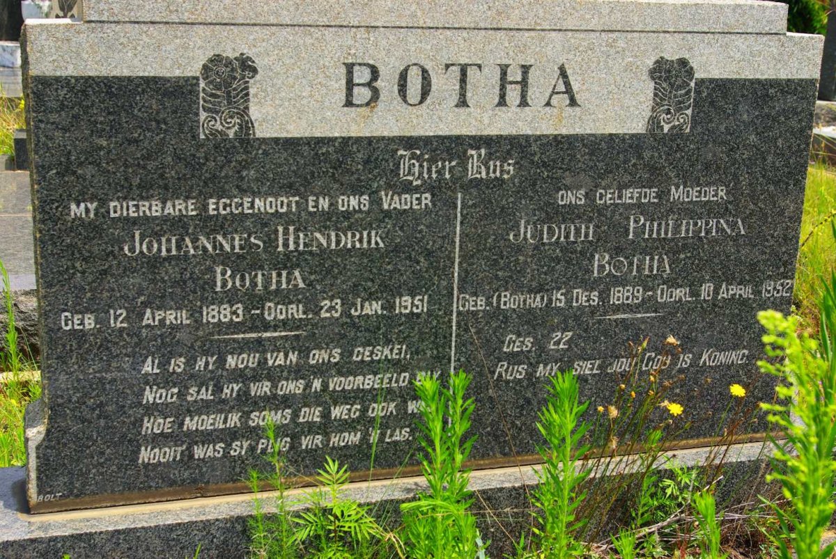 BOTHA Johannes Hendrik 1883-1951 &amp; Judith Philippina BOTHA 1889-1952