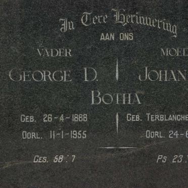 BOTHA George D. 1888-1955 &amp; Johanna P. TERBLANCHE 1897-1977