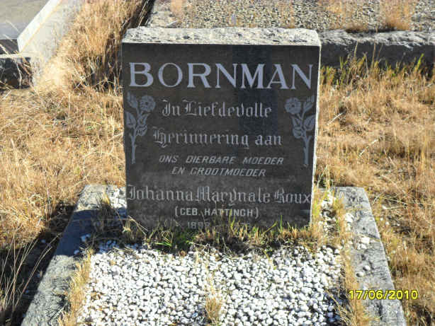 BORNMAN Johanna Maryna Le Roux nee HATTINGH 1899-1979