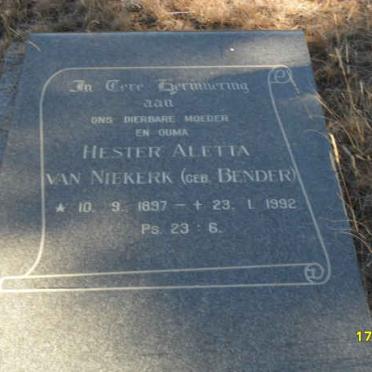 NIEKERK Hester Aletta, van nee BENDER 1897-1992