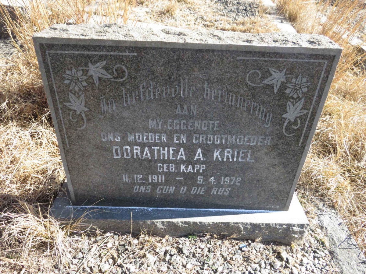 KRIEL Dorathea A. nee KAPP 1911-1972