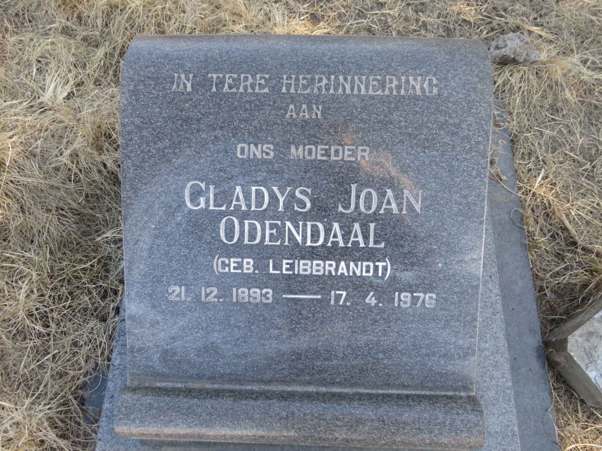 ODENDAAL Gladys Joan nee LEIBBRANDT 1893-1976