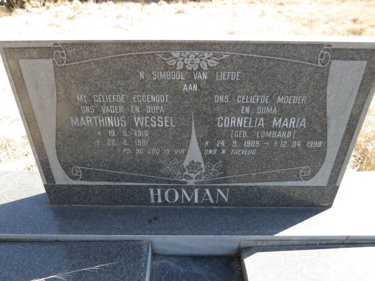 HOMAN Marthinus Wessel 1910-1981 &amp; Cornelia Maria LOMBARD 1909-1998