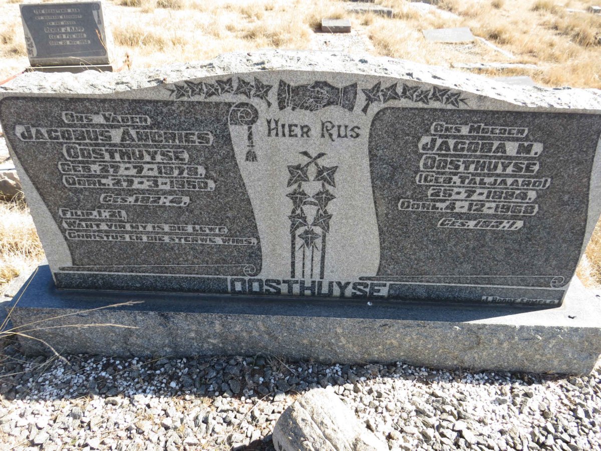 OOSTHUYSE Jacobus Andries 1878-1950 &amp; Jacoba M. TALJAARD 1884-1968