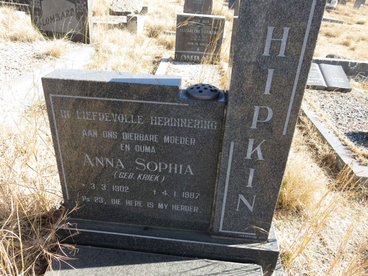 HIPKIN Anna Sophia nee KRIEK 1902-1987