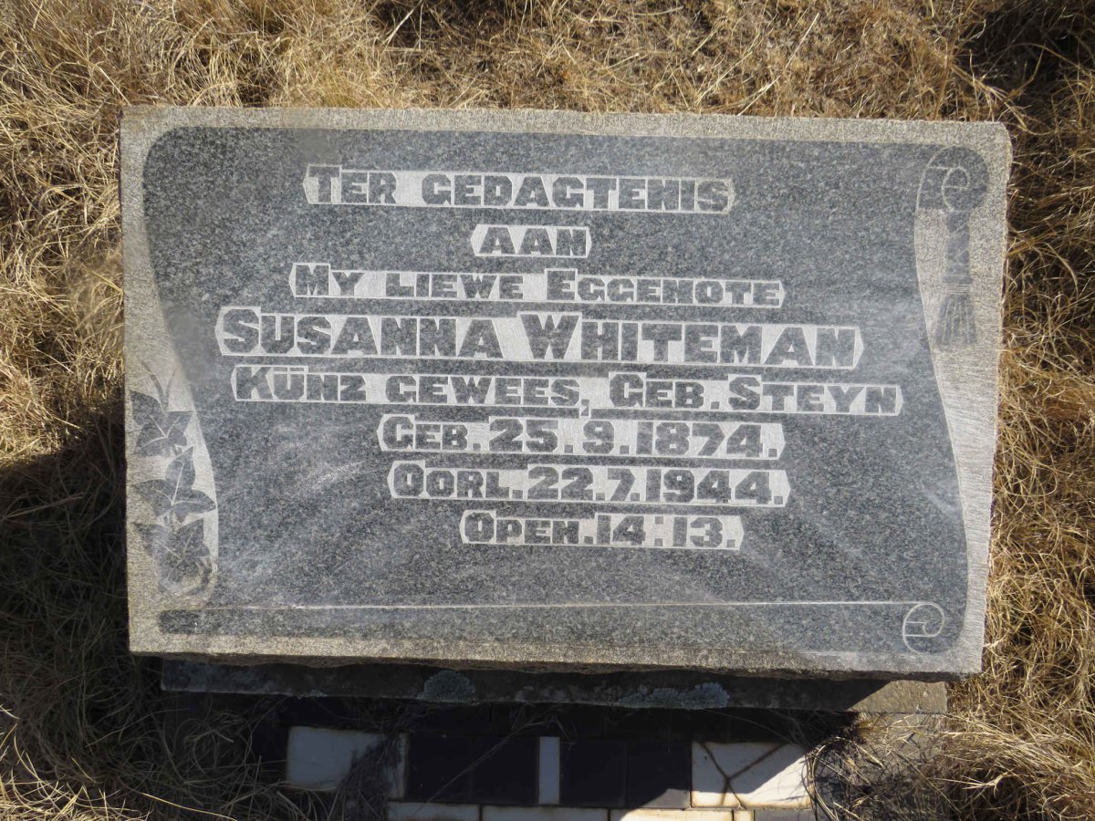 WHITEMAN Susanna voorheen KUNZ nee STEYN 1874-1944