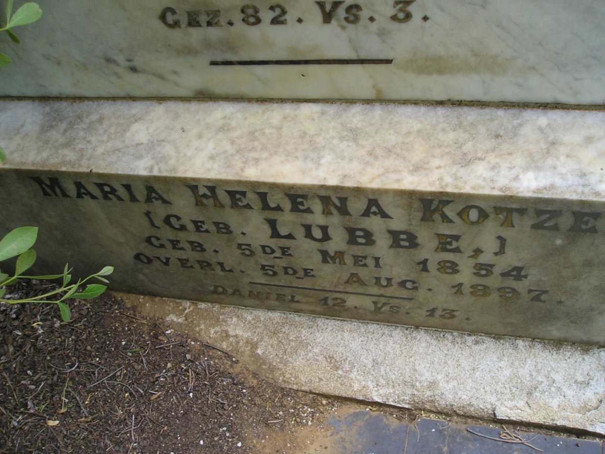 KOTZEE David Jacobus 1848-1915 &amp; Maria Helena LUBBE 1854-1897