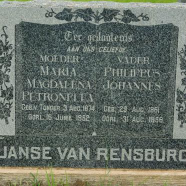 RENSBURG Philippus Johannes, Janse van 1861-1956 &amp; Maria Magdalena VAN TONDER 1874-1952