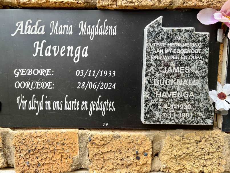 HAVENGA James Bucknall 1930-1981 & Alida Maria Magdalena 1933-2024