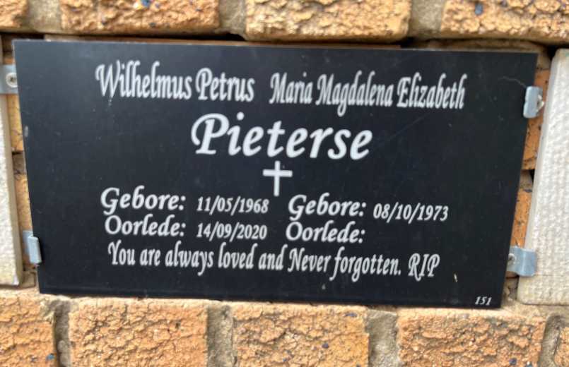 PIETERSE Wilhelmus Petrus 1968-2020 & Maria Magdalena Elizabeth 1973-