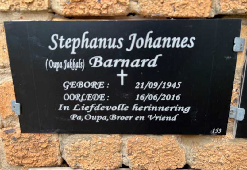 BARNARD Stephanus Johannes 1945-2016