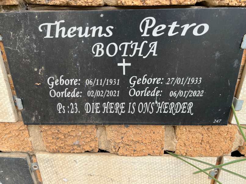BOTHA Theuns 1931-2021 & Petro 1933-2022
