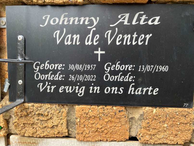 VENTER Johnny, van de 1957-2022 & Alta 1960- 