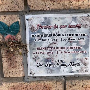 JOUBERT Marthinus Godfreyd 1943-2020 &amp; Jeanette Louise 1945-2016