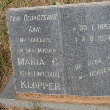 KLOPPER Maria C. nee LINDEQUE 1897-1974