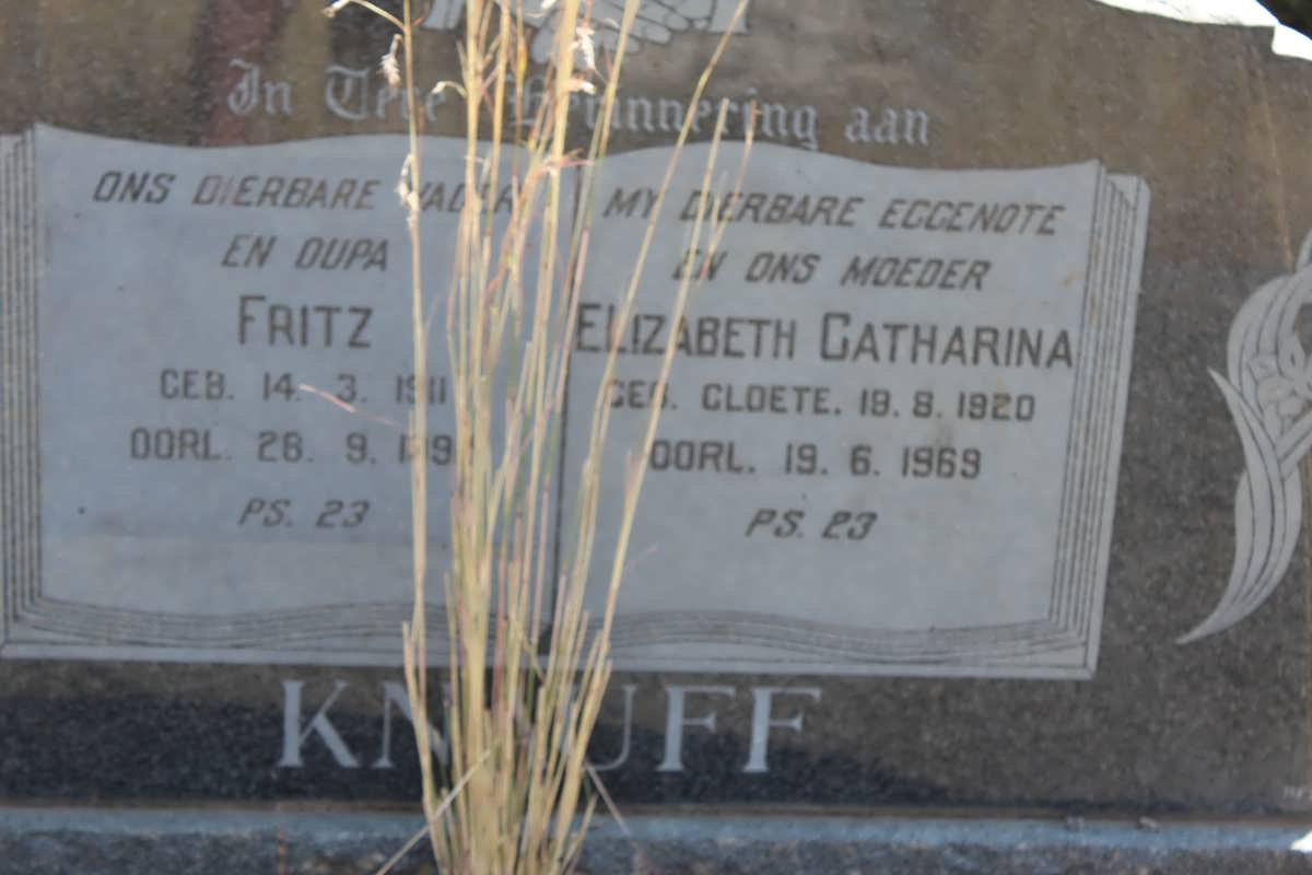 KNAUFF Fritz 1911-199? &amp; Elizabeth Catharina CLOETE 1920-1969