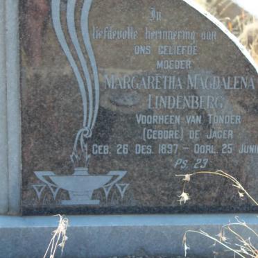 LINDENBERG Margaretha Magdalena formerly VAN TONDER nee DE JAGER 1897-1983