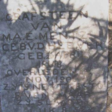 MENTZ M.A.E. nee VAN DER HEEVER 1868-1906