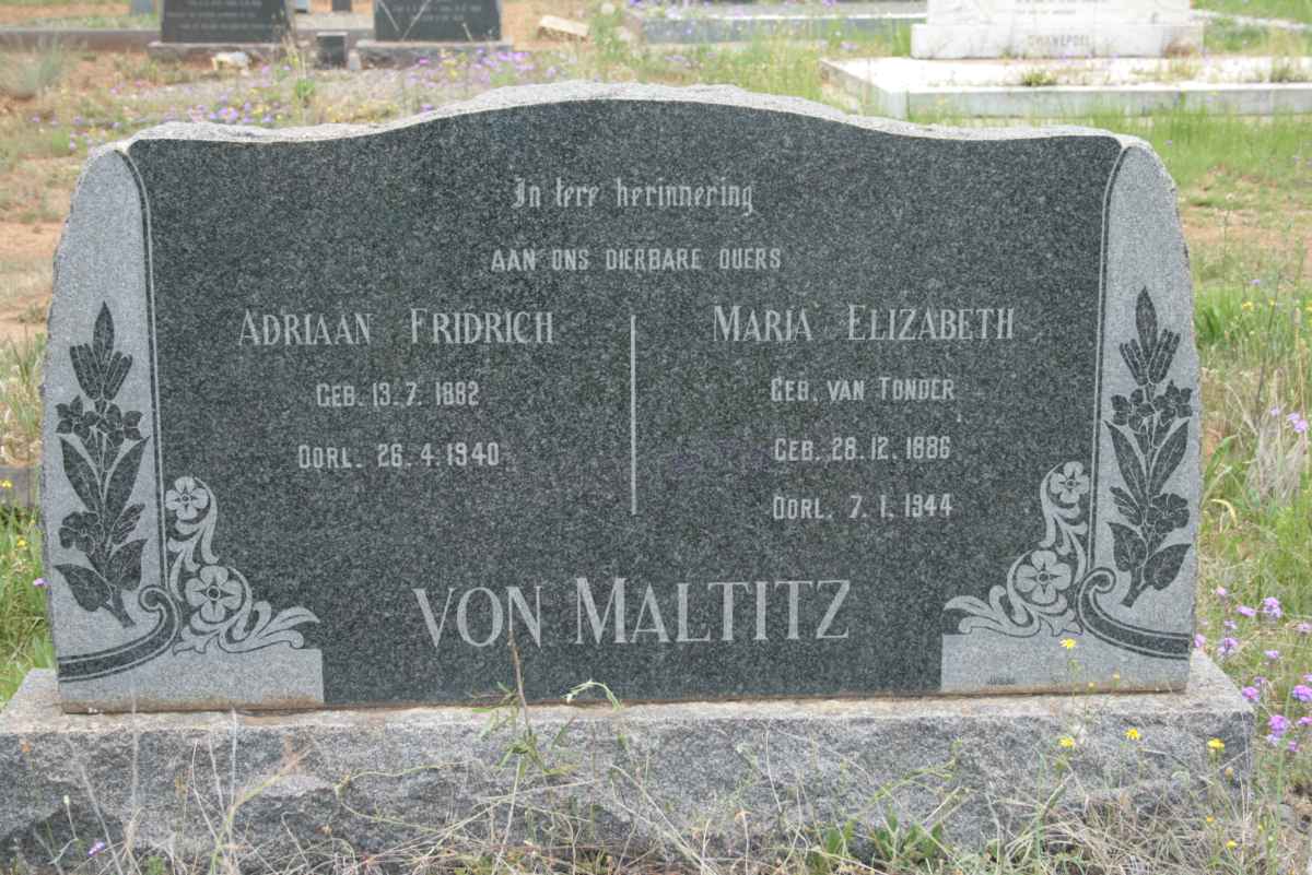 MALTITZ Adriaan Fridrich, von 1882-1940 &amp; Maria Elizabeth van TONDER 1886-1944