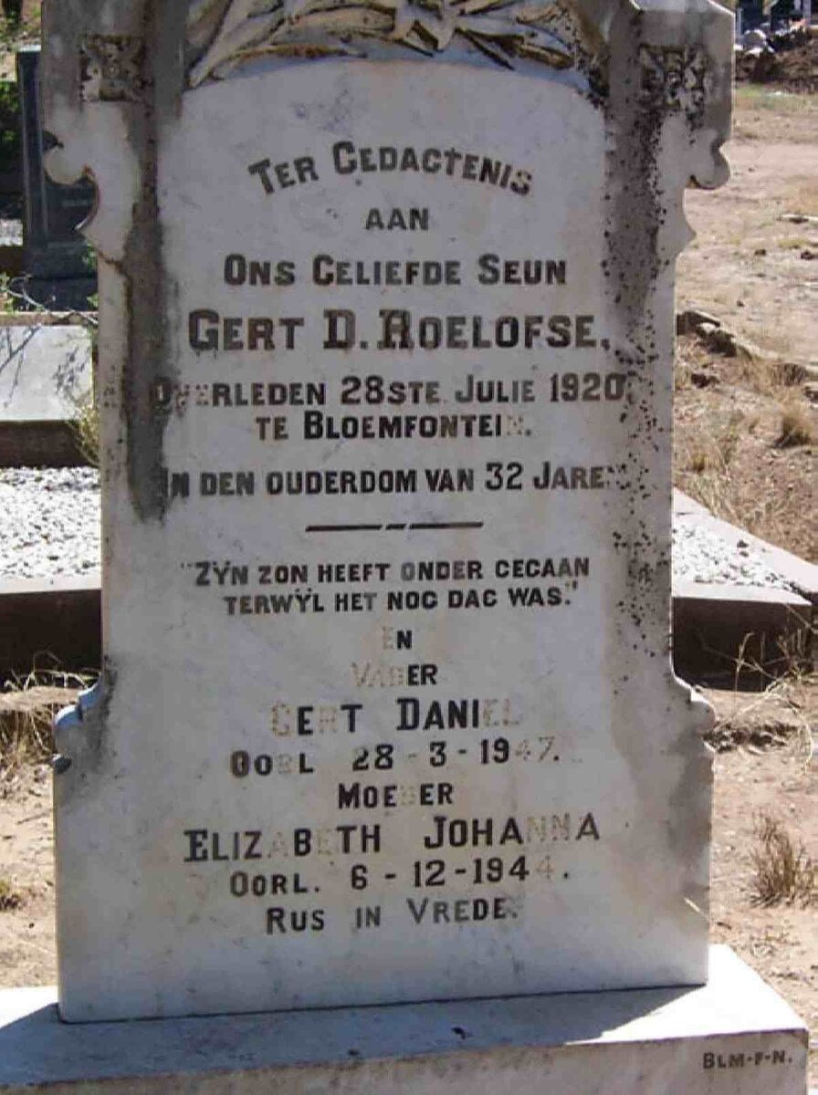 ROELOFSE Gert Daniel -1947 &amp; Elizabeth Johanna -1944 :: ROELOFSE Gert D. -1920