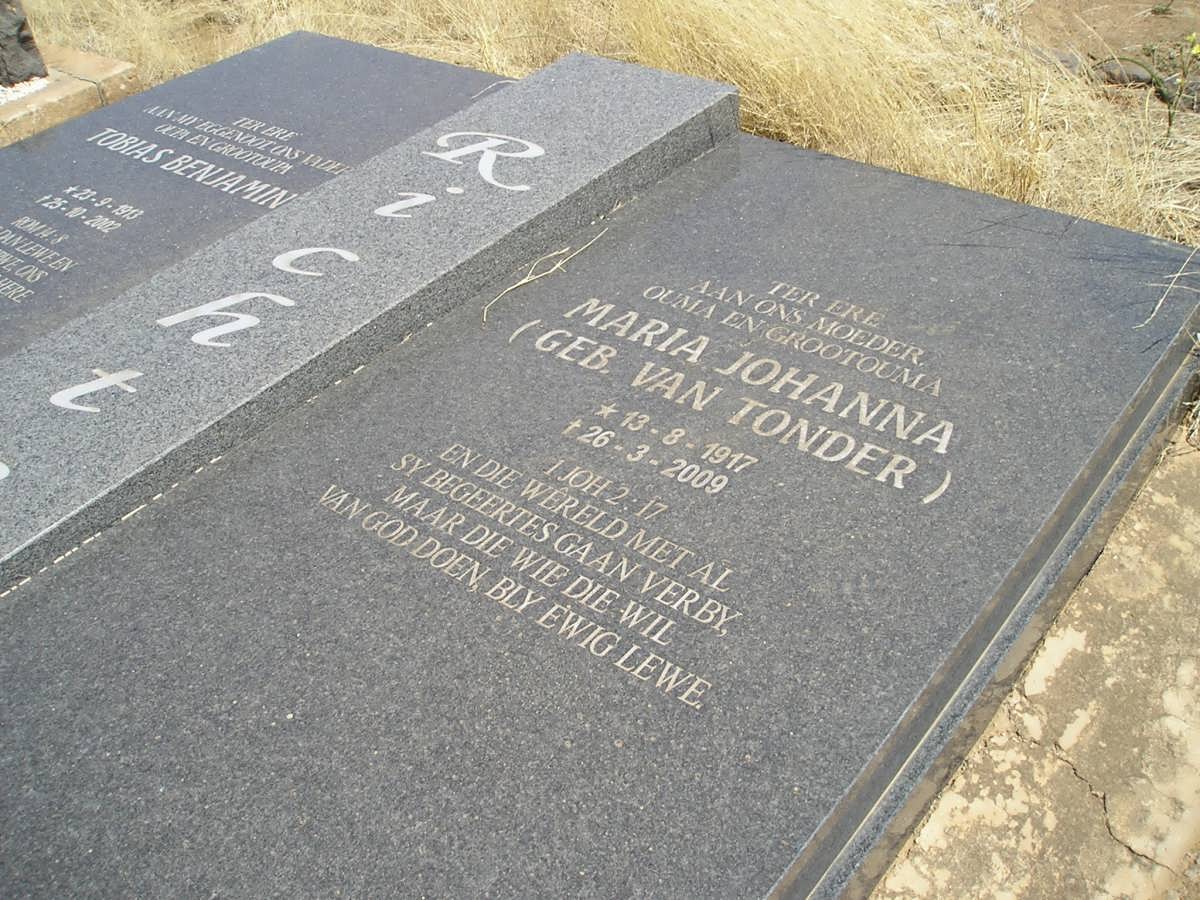 RICHTER Maria Johanna nee VAN TONDER 1917-2009