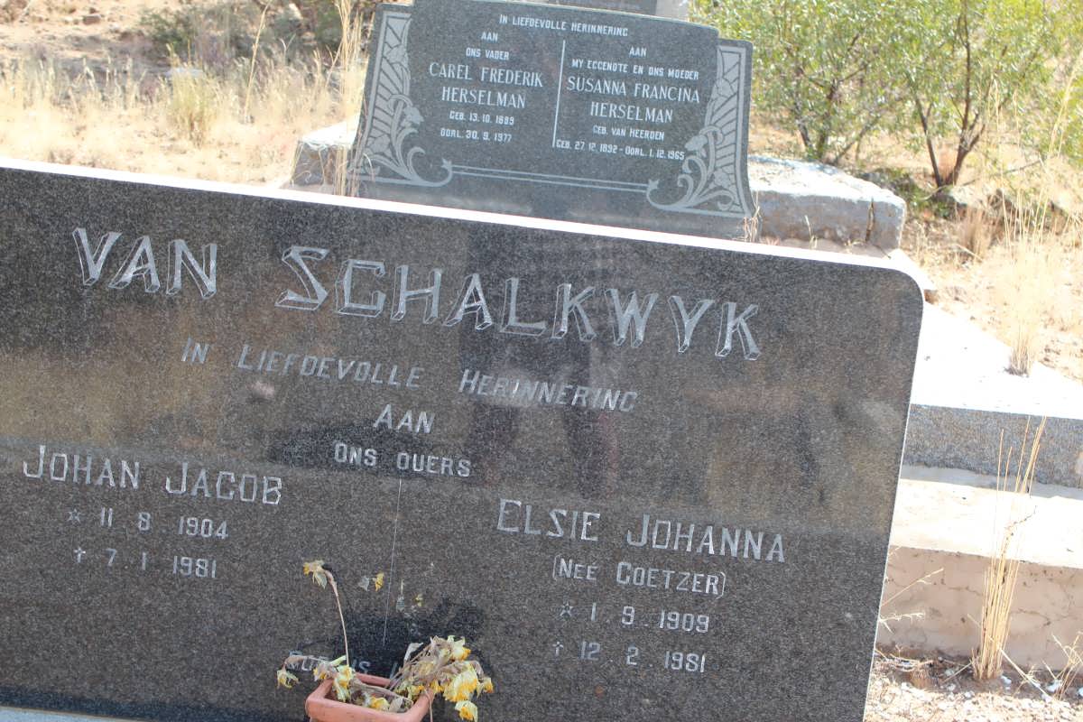 SCHALKWYK Johan Jacob, van 1904-1981 &amp; Elsie Johanna COETZER 1909-1981