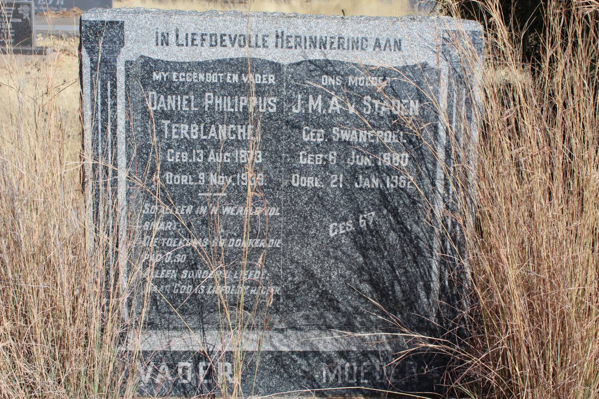 TERBLANCHE Daniel Philippus 1873-1939 &amp; J.M.A. V. STADEN voorheen TERBLANCHE nee SWANEPOEL 1880-1962