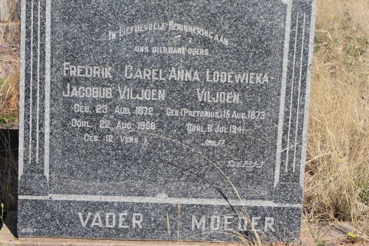 VILJOEN Fredrik Carel Jacobus 1872-1958 &amp; Anna Lodewieka PRETORIUS 1873-1941
