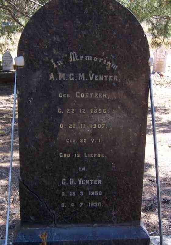 VENTER A.M.G.M. nee COETZER 1856-1907