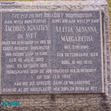WET Jacobus Ignatius, de 1823-1891 &amp; Aletta Susanna Margaretha STRYDOM 1828-1870