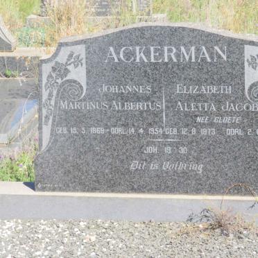 ACKERMAN Johannes Martinus Albertus 1869-1954 &amp; Elizabeth Aletta Jacoba CLOETE 1873-1966