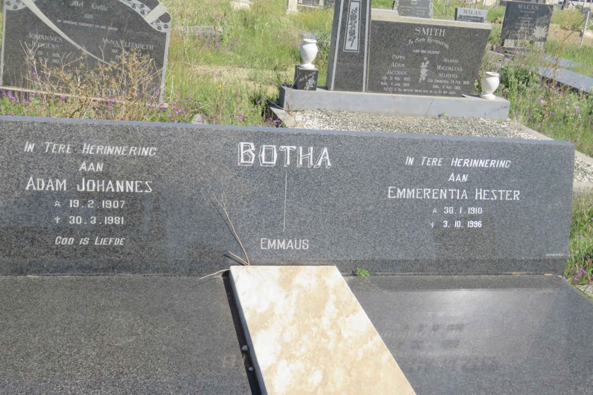 BOTHA Adam Johannes 1907-1981 &amp; Emmerentia Hester EMMAUS 1910-1996