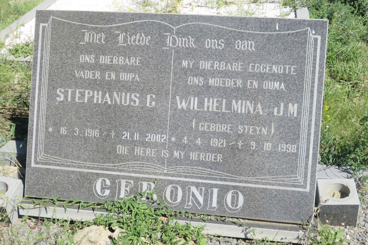 CERONIO Stephanus G. 1916-2002 &amp; Wilhelmina J.M. STEYN 1921-1998