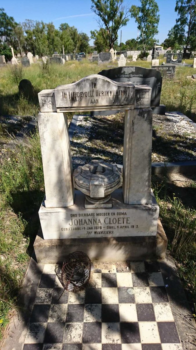 CLOETE Hendrik Jonathan 1874-1919 &amp; Johanna LUBBE 1878-1947