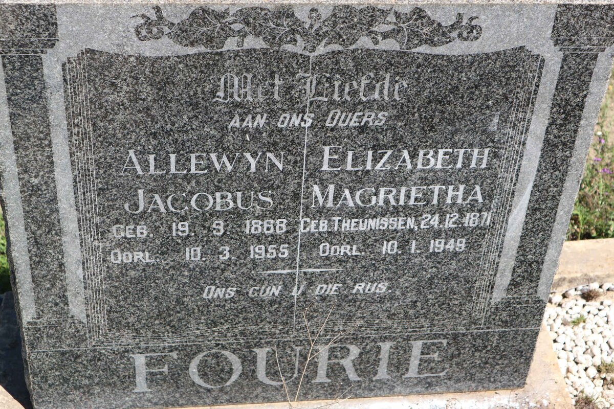 FOURIE Allewyn Jacobus 1868-1955 &amp; Elizabeth Magrietha THEUNISSEN 1871-1949