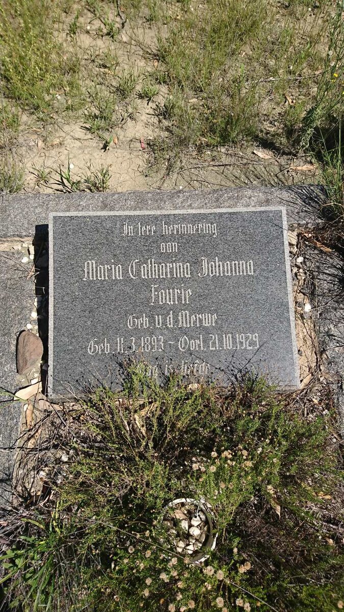 FOURIE Maria Catharina Johanna nee V.D. MERWE 1893-1929