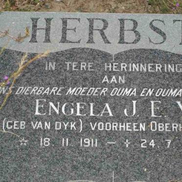 HERBST Engela J.E.Y., formerly OBERHOLZER, nee van DYK 1911-1992