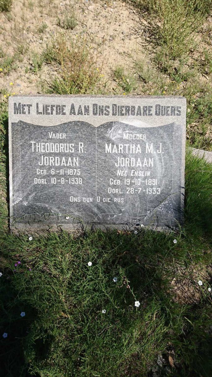 JORDAAN Theodorus R. 1875-1938 &amp; Martha M.J. ENSLIN 1891-1933