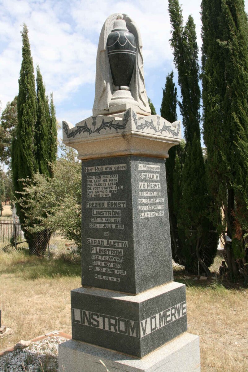LINSTRÖM Fredrik Ernst 1851-1938 &amp; Sarah Aletta formerly V.D. MERWE nee V.D. MERWE 1863-1938 :: MERWE Schalk, v.d. 1856-1906