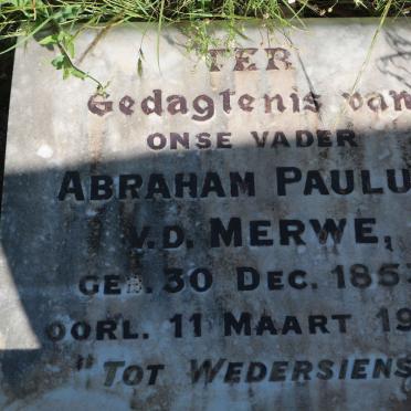 MERWE Abraham Paulus, v.d. 1853-1902