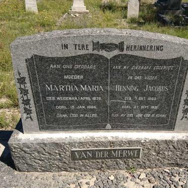 MERWE Henning Jacobus, van der 1865-1931 &amp; Martha Maria WEIDEMAN 1878-1964