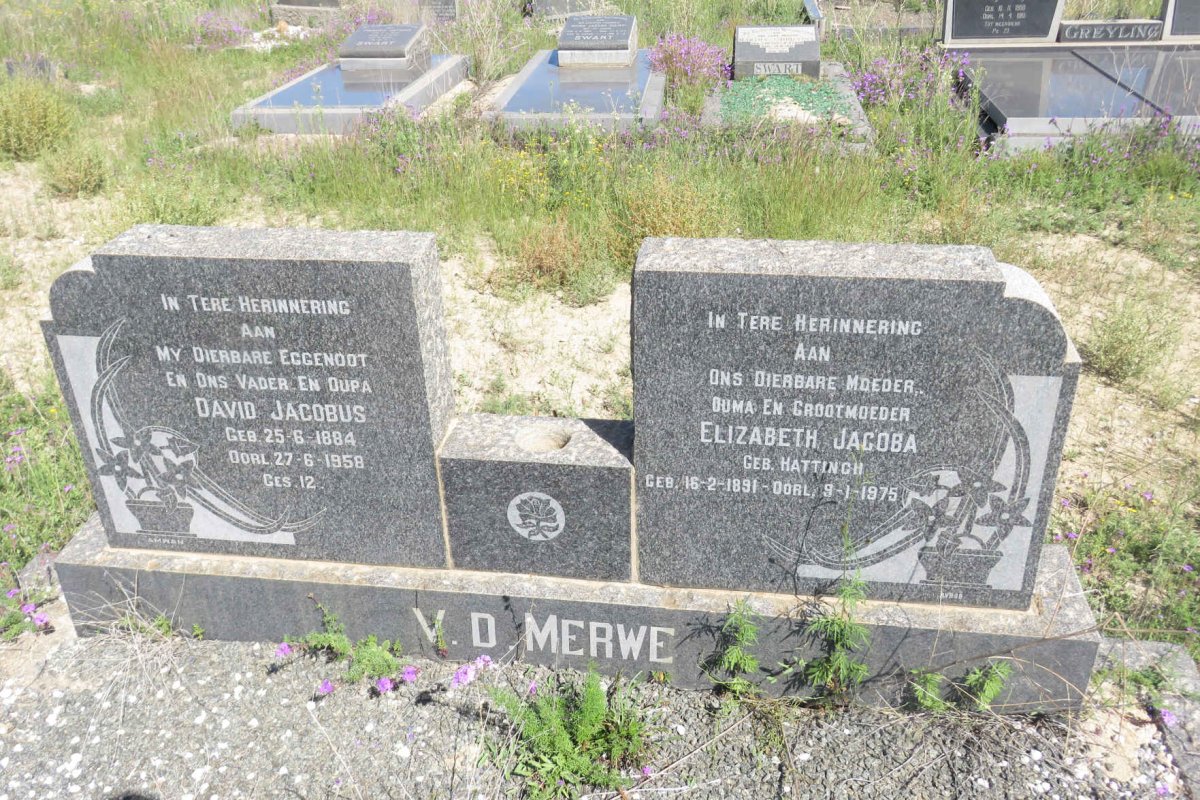 MERWE David Jacobus, v.d. 1884-1958 &amp; Elizabeth Jacoba HATTINGH 1891-1975