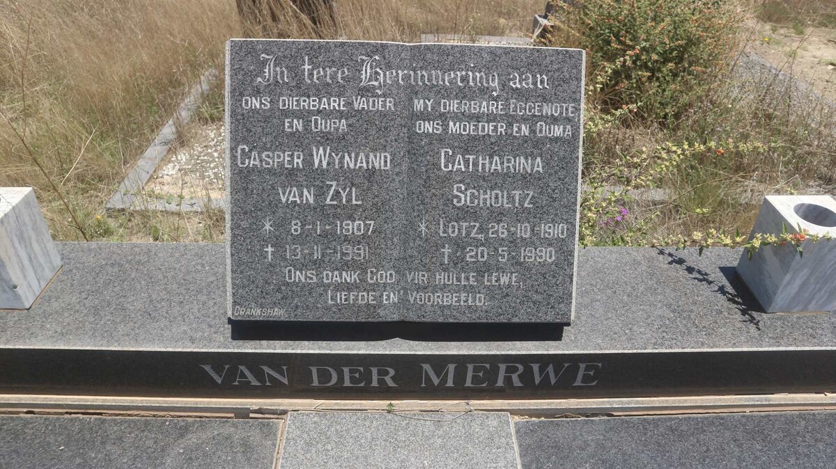 MERWE Casper Wynand van Zyl, van der 1907-1991 &amp; Catharina Scholtz LOTZ 1910-1990