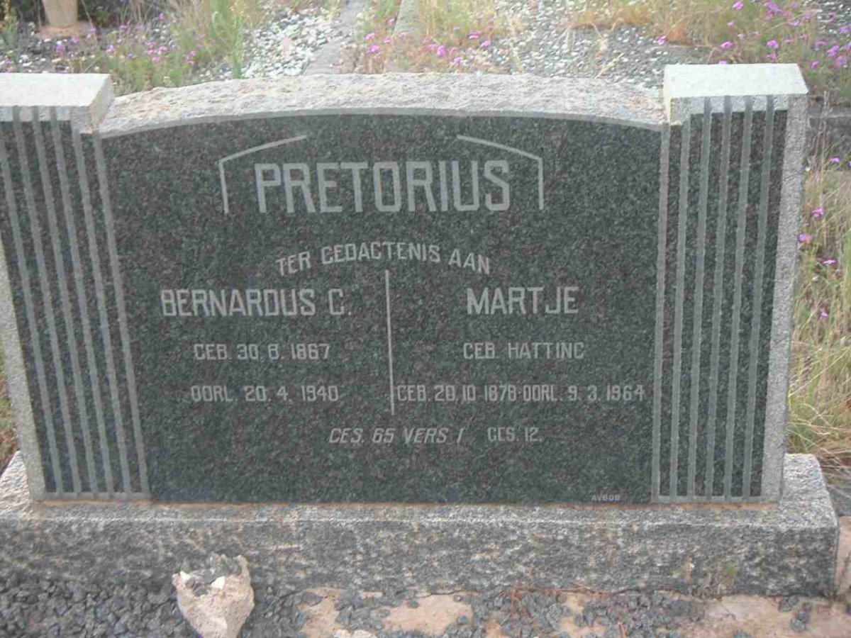 PRETORIUS Bernardus C. 1867-1940 &amp; Martje HATTING 1878-1964