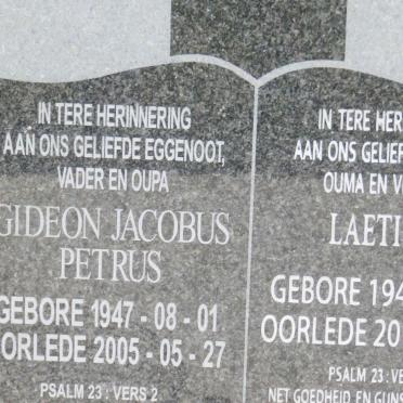? Gideon Jacobus Petrus 1947-2005 &amp; Laetitia 1948-2013