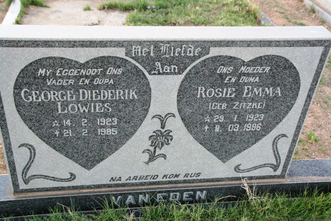 EDEN George Diederik Lowies, van 1923-1985 & Rosie Emma ZITZKE 1923-1996 