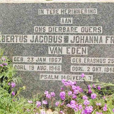 EDEN Albertus Jacobus, van 1867- 1946 &amp; Johanna Fransina ERASMUS 1871-1948