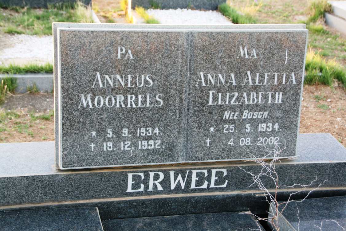ERWEE Anneus Moorrees 1934-1992 & Anna Aletta Elizabeth BOSCH 1934-2002