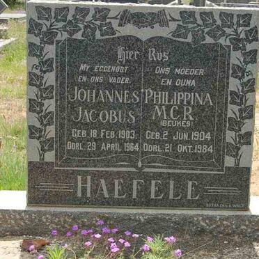 HAEFELE Johannes Jacobus 1903-1964 &amp; Philippina M.C.R. BEUKES 1904-1984