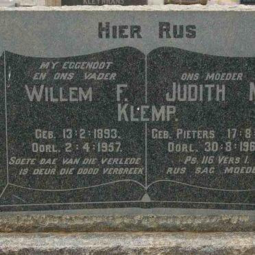 KLEMP Willem F. 1893-1957 &amp; Judith M. PIETERS 1901-1968